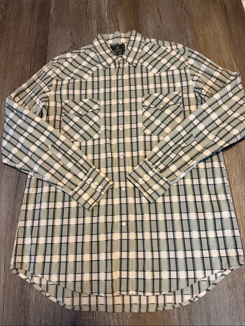 Lucky Brand Olive and White Plaid Button-Down Shirt